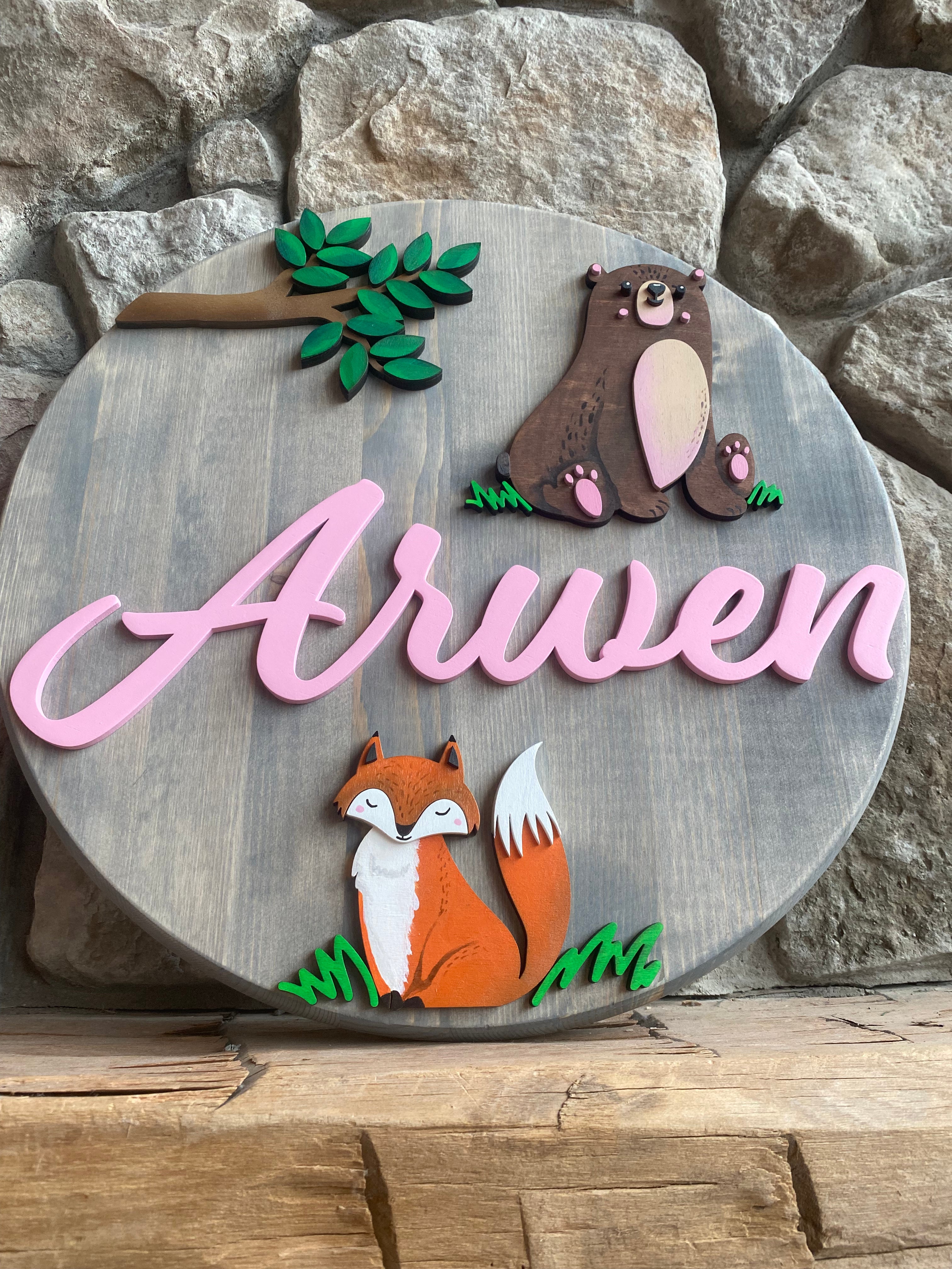 Baby Bear and Fox Name Sign 18"