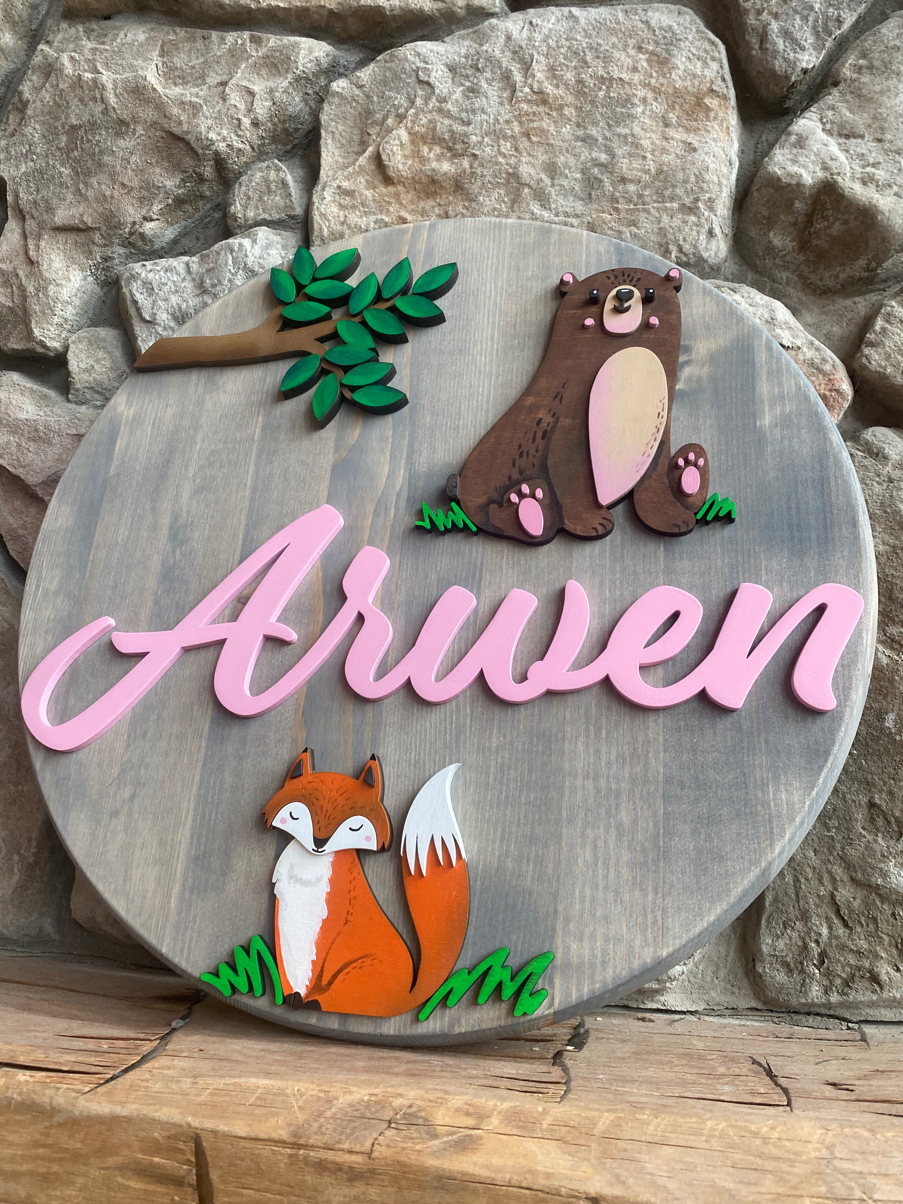 Baby Bear and Fox Name Sign 18"