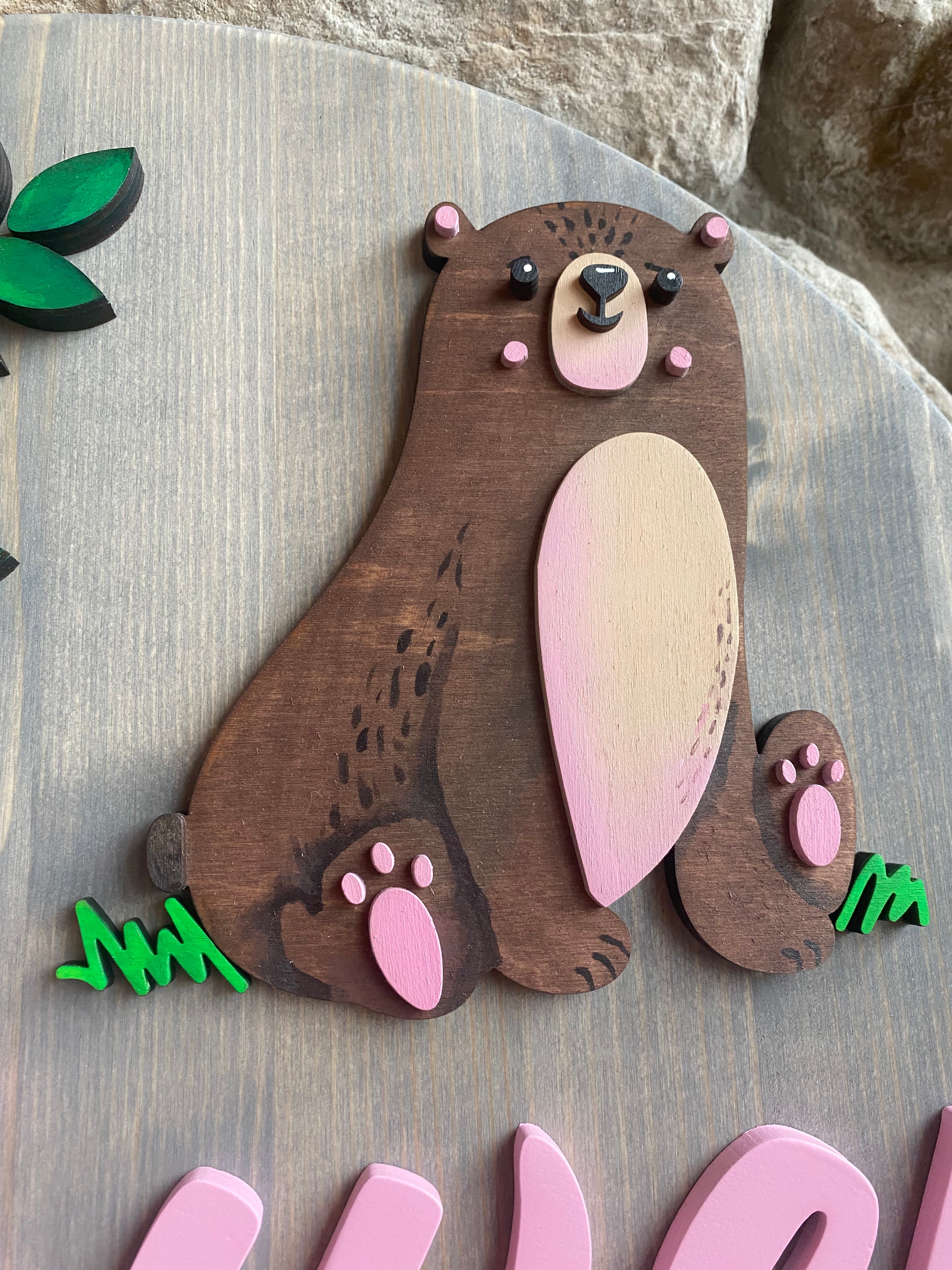 Baby Bear and Fox Name Sign 18"