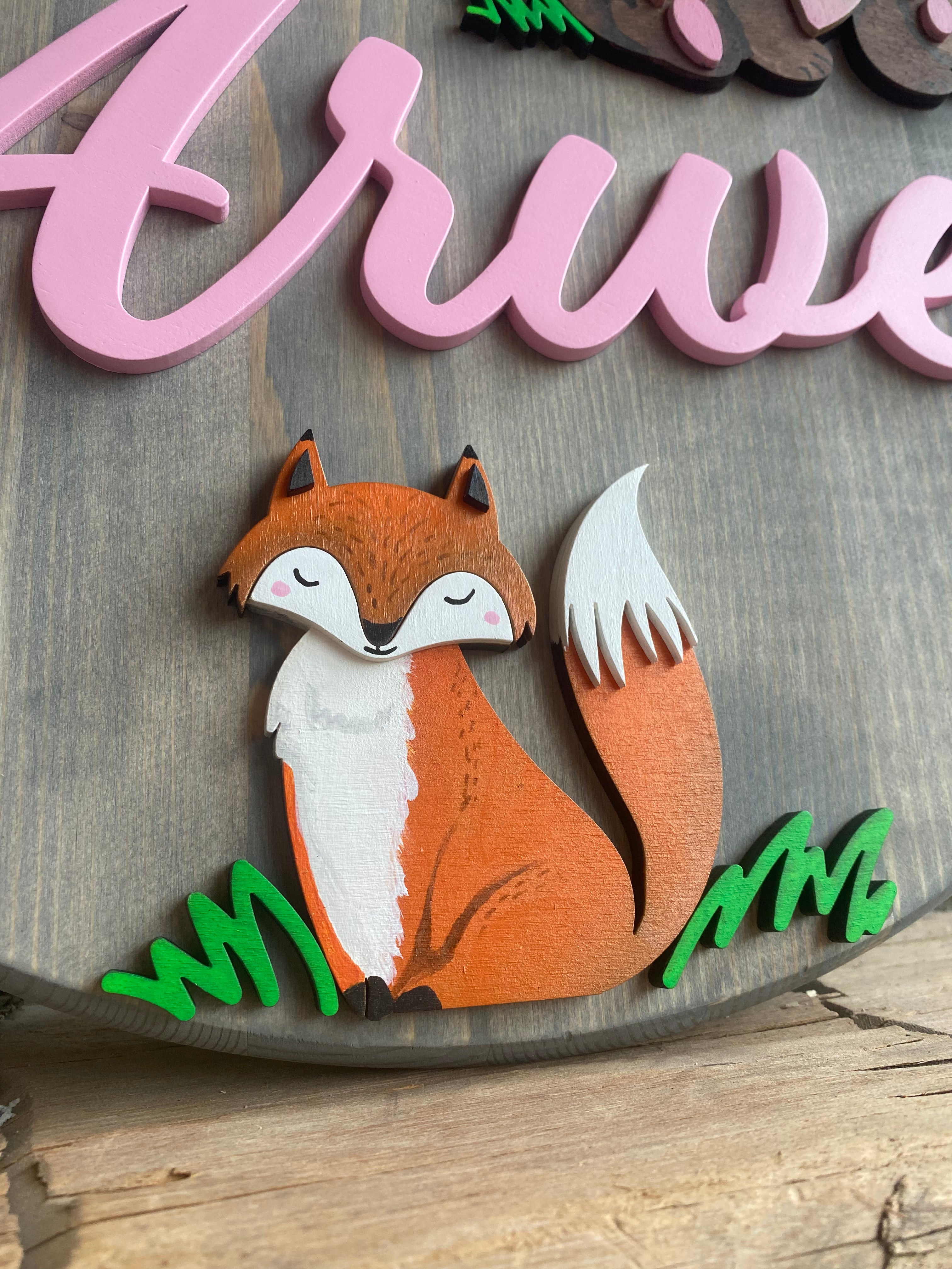 Baby Bear and Fox Name Sign 18"