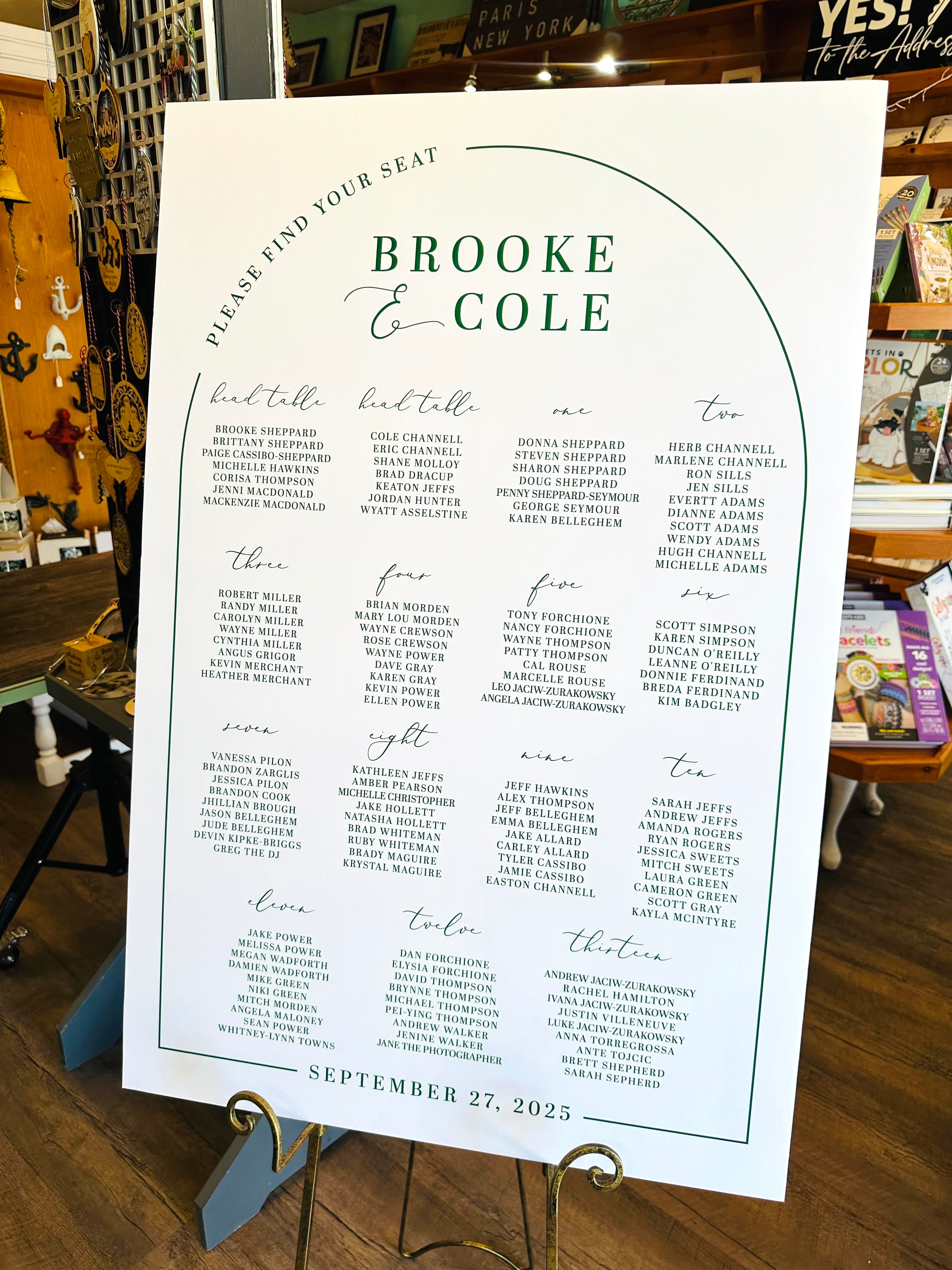 💚 Modern Green Arch Seating Chart 24" x 36"