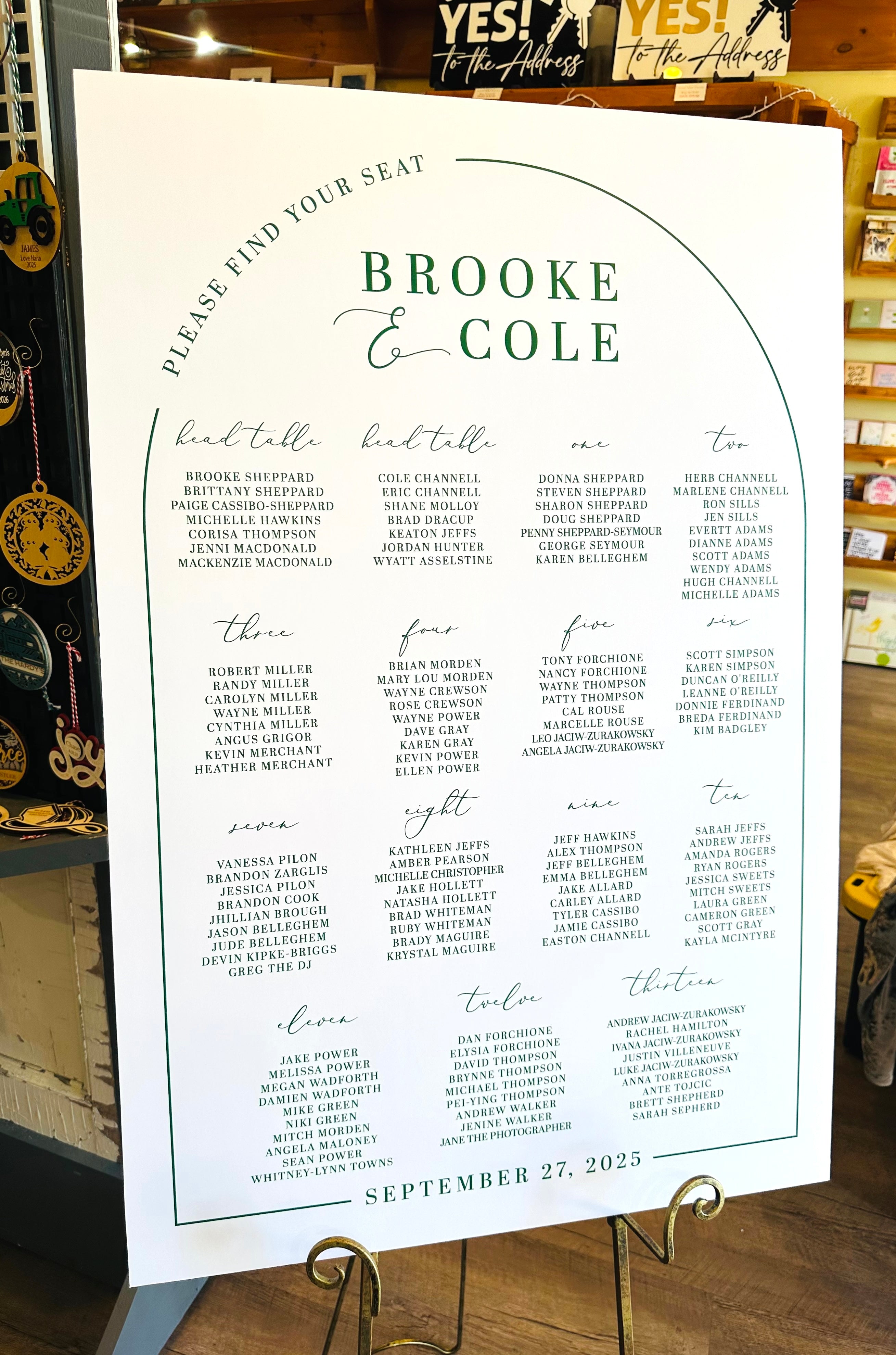 💚 Modern Green Arch Seating Chart 24" x 36"