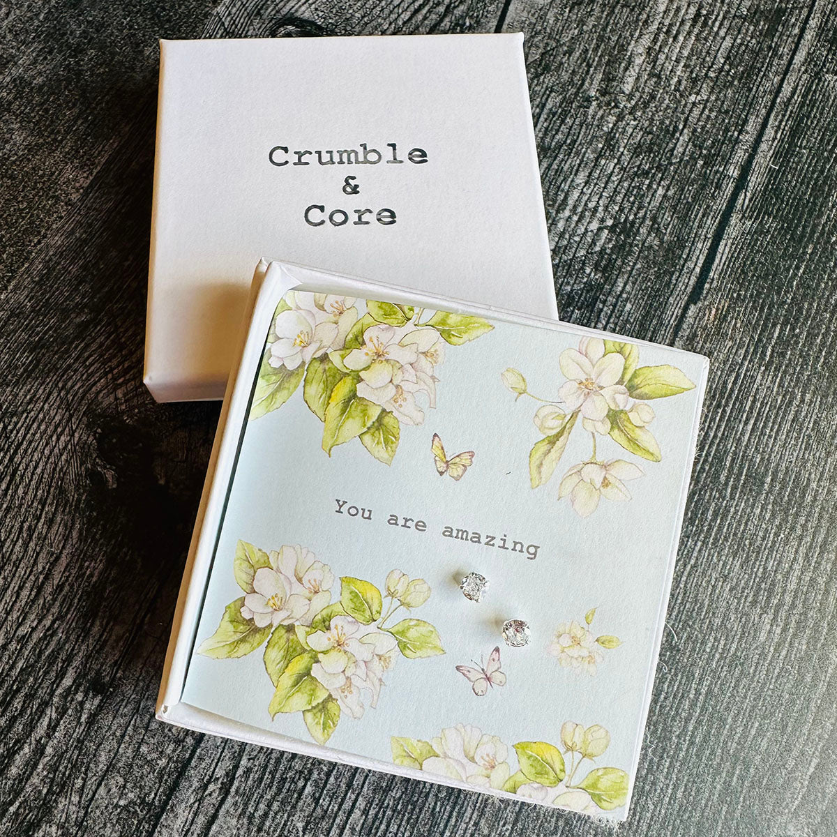 Crumble & Core Boxed Sterling Silver Earrings & Card Duo