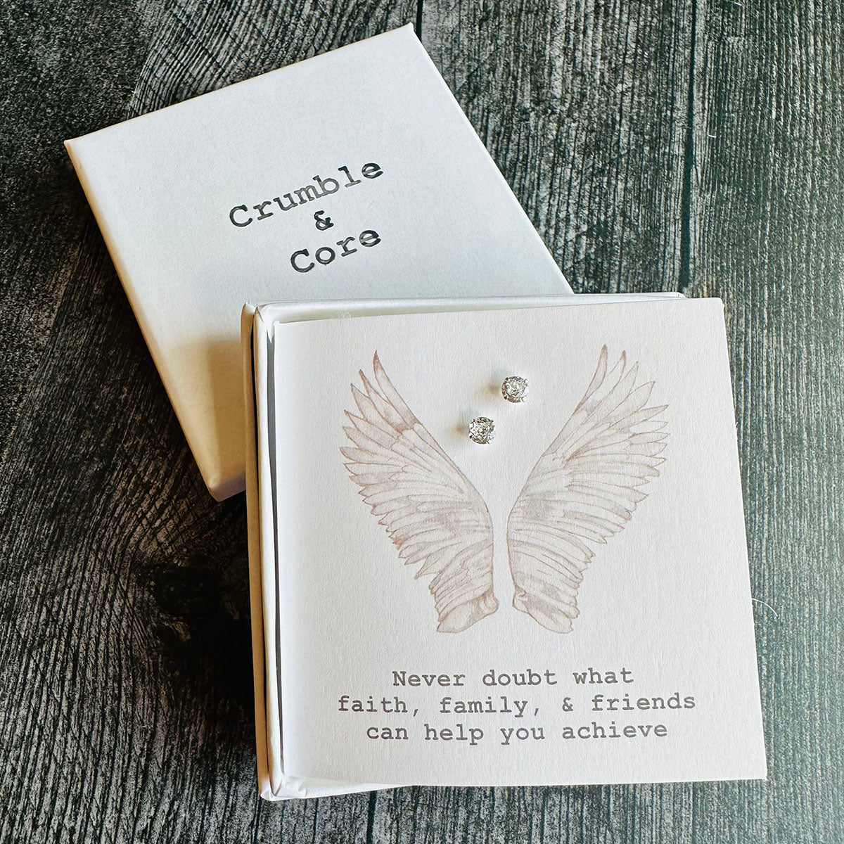 Crumble & Core Boxed Sterling Silver Earrings & Card Duo