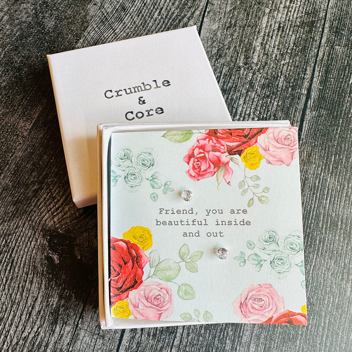 Crumble & Core Boxed Sterling Silver Earrings & Card Duo