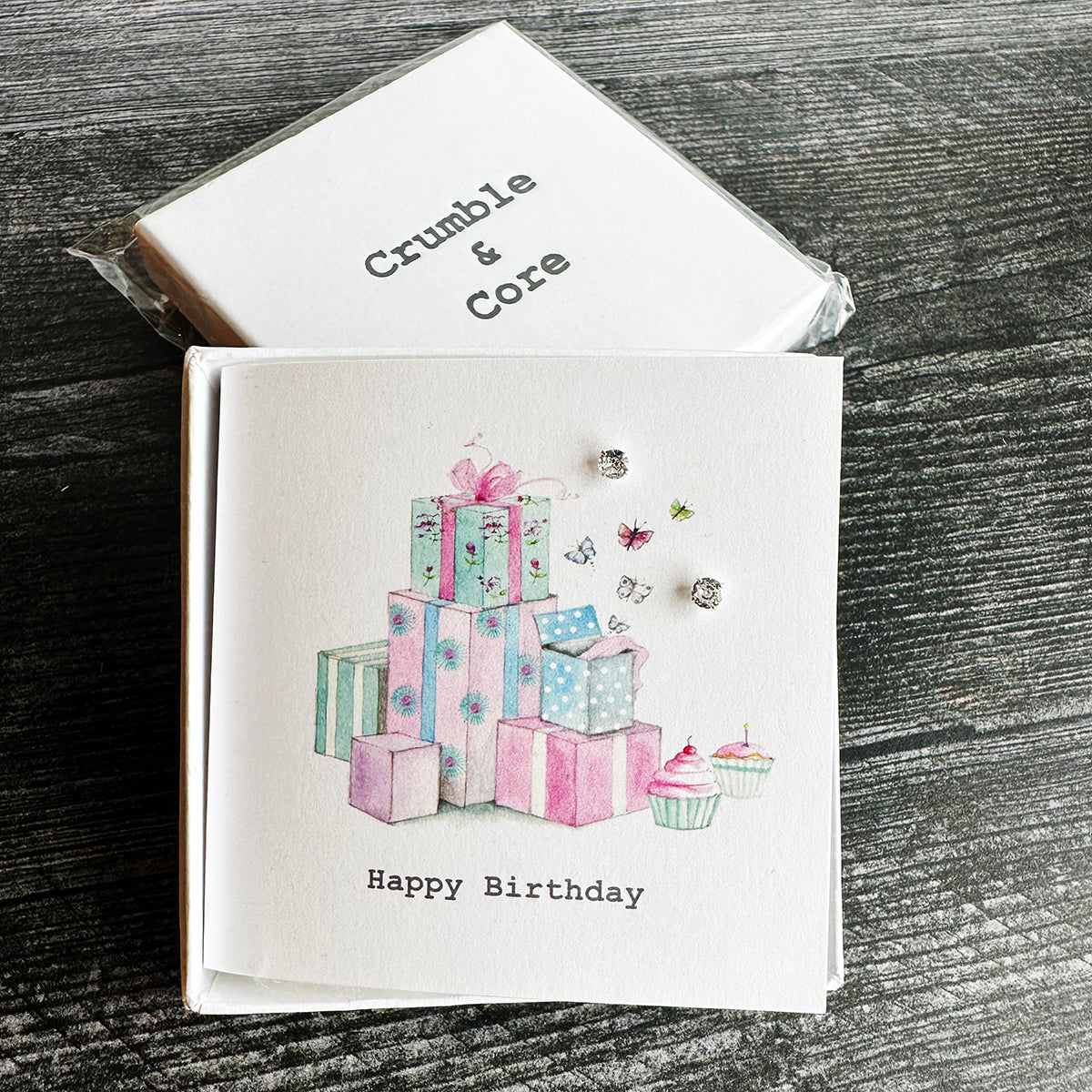 Crumble & Core Boxed Sterling Silver Earrings & Card Duo