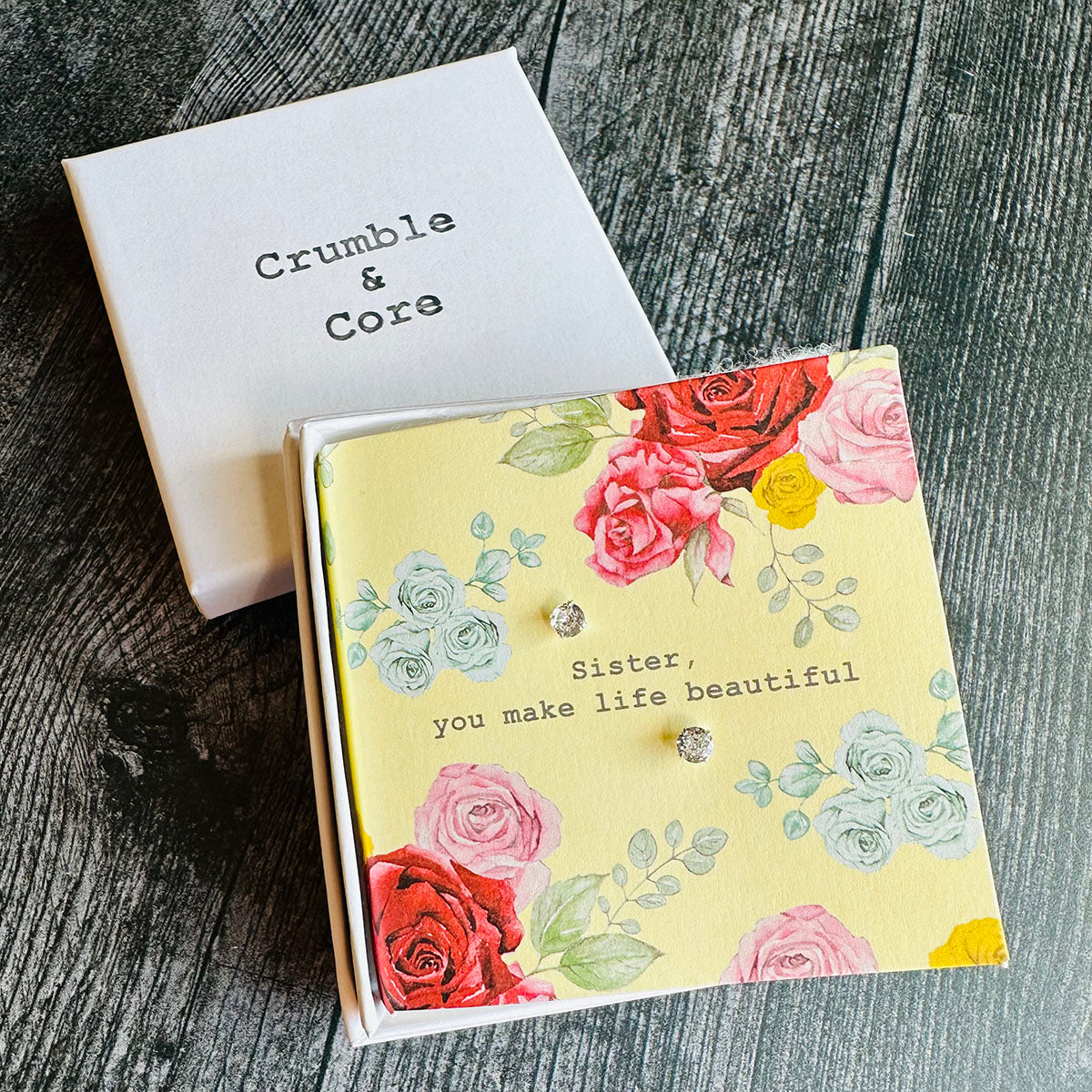 Crumble & Core Boxed Sterling Silver Earrings & Card Duo