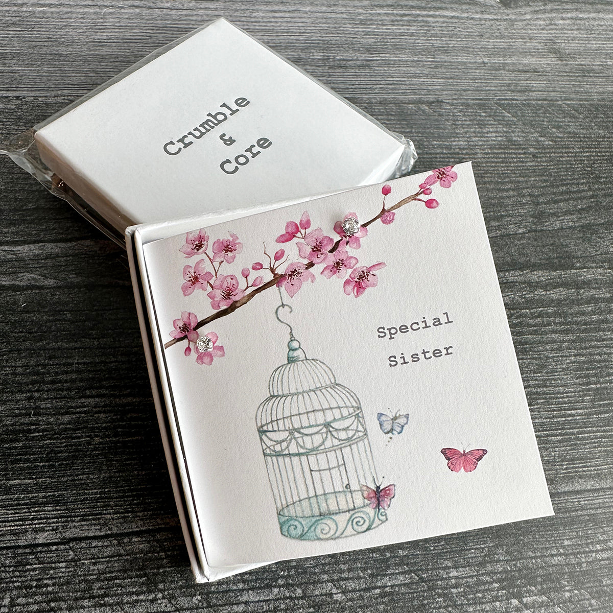 Crumble & Core Boxed Sterling Silver Earrings & Card Duo