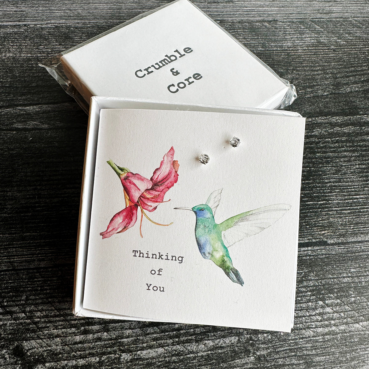 Crumble & Core Boxed Sterling Silver Earrings & Card Duo