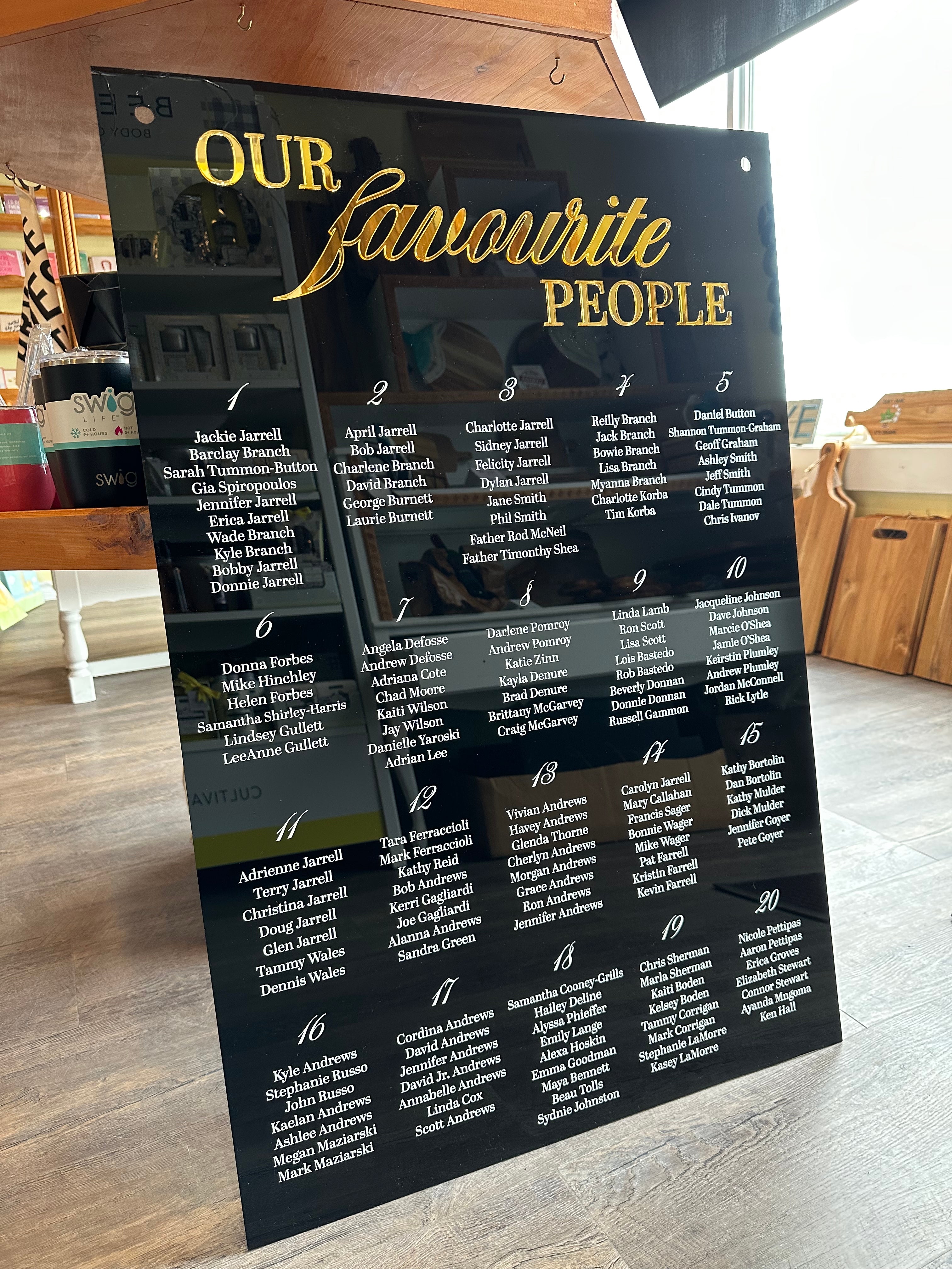 ✨ “Our Favourite People” 3D Acrylic Seating Chart — 24x36 Custom Wedding Sign