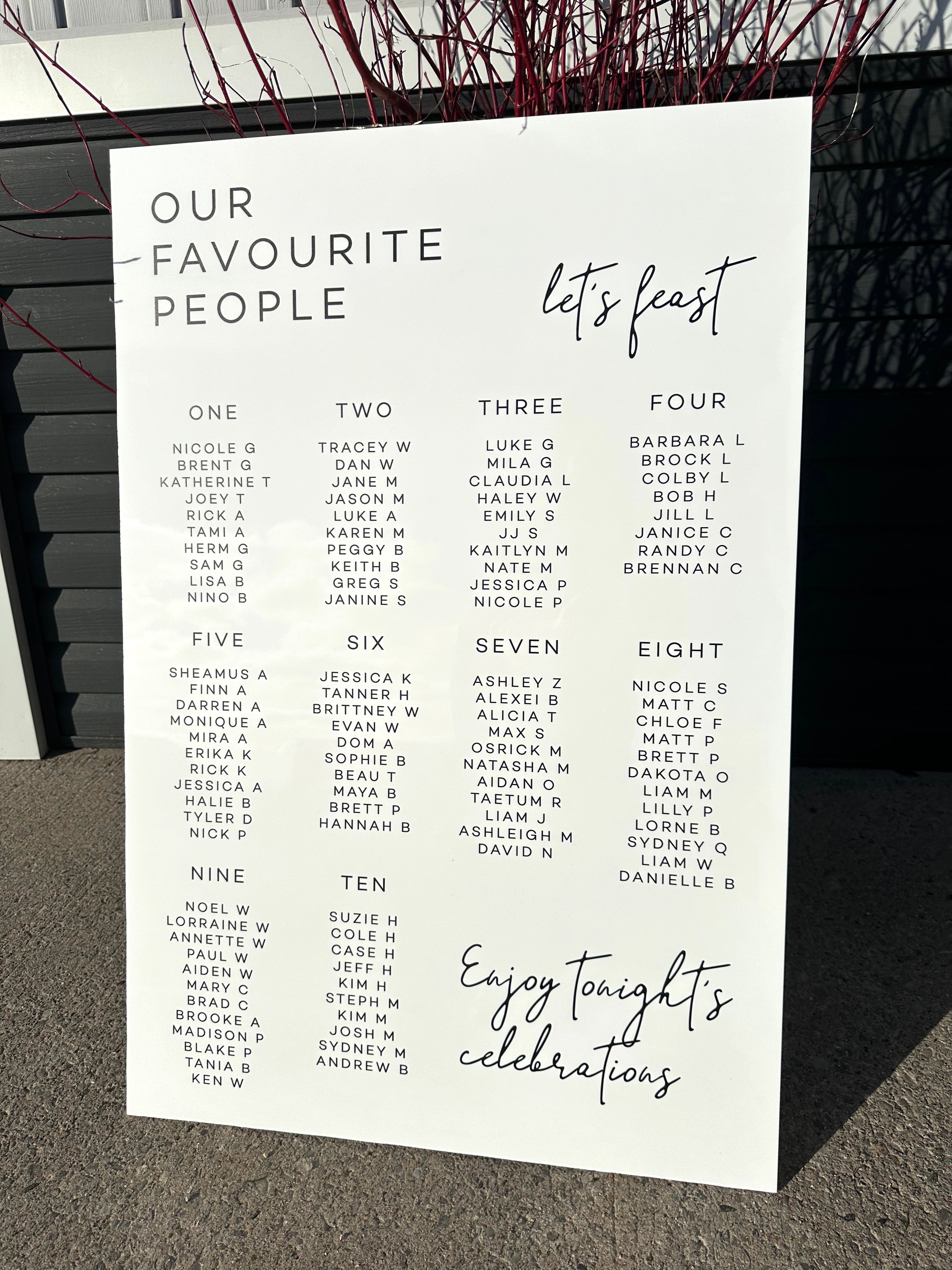 🍽️ “Let’s Feast” Modern Wedding Seating Chart – 24x36" Foamboard or Acrylic | Minimalist Design