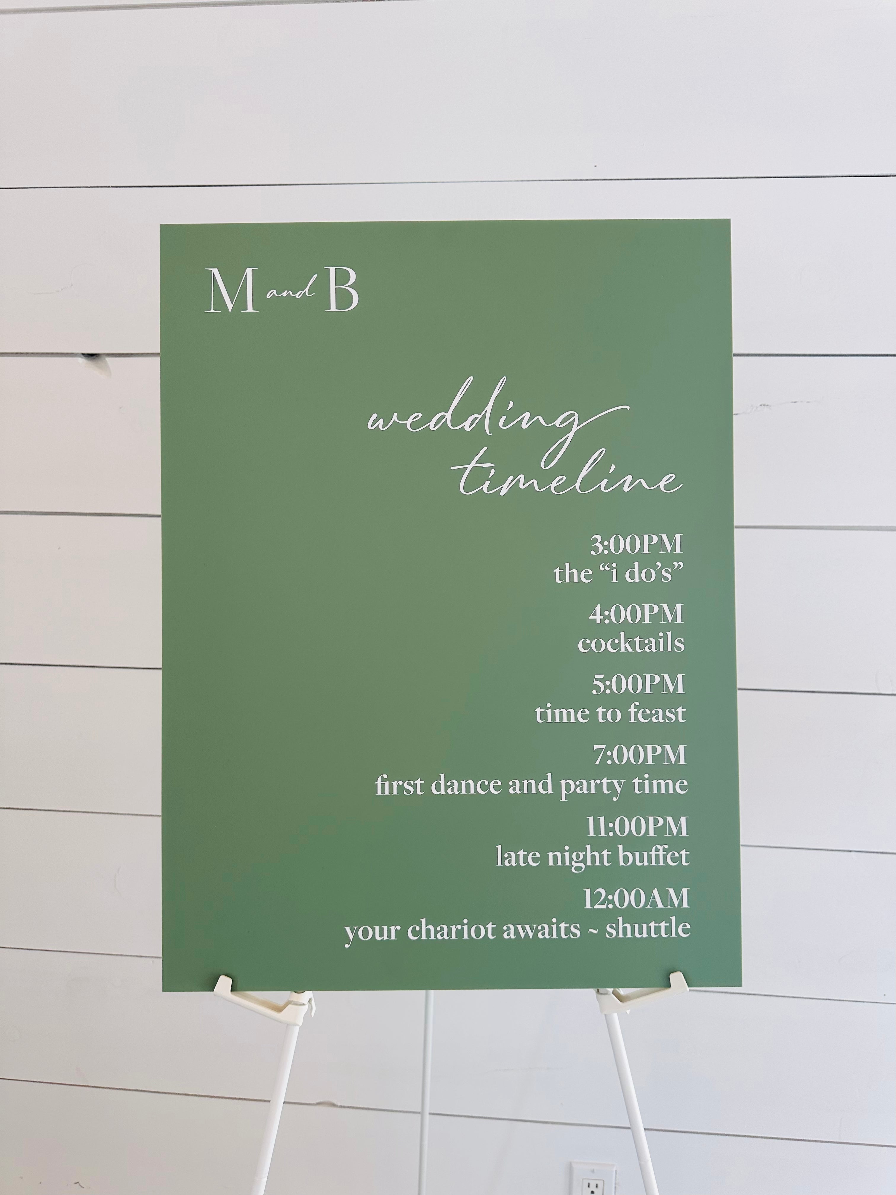 🌿 Sage Acrylic Wedding Timeline Sign — Custom Order 18" x 24"