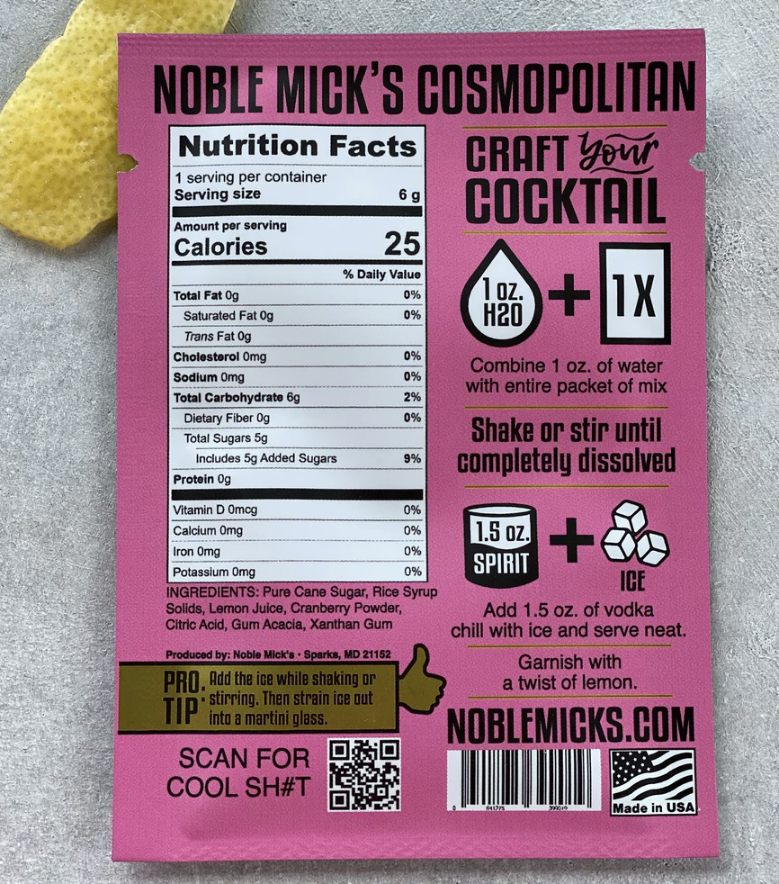 Noble Mick's Single Serve Craft Cocktail Packets