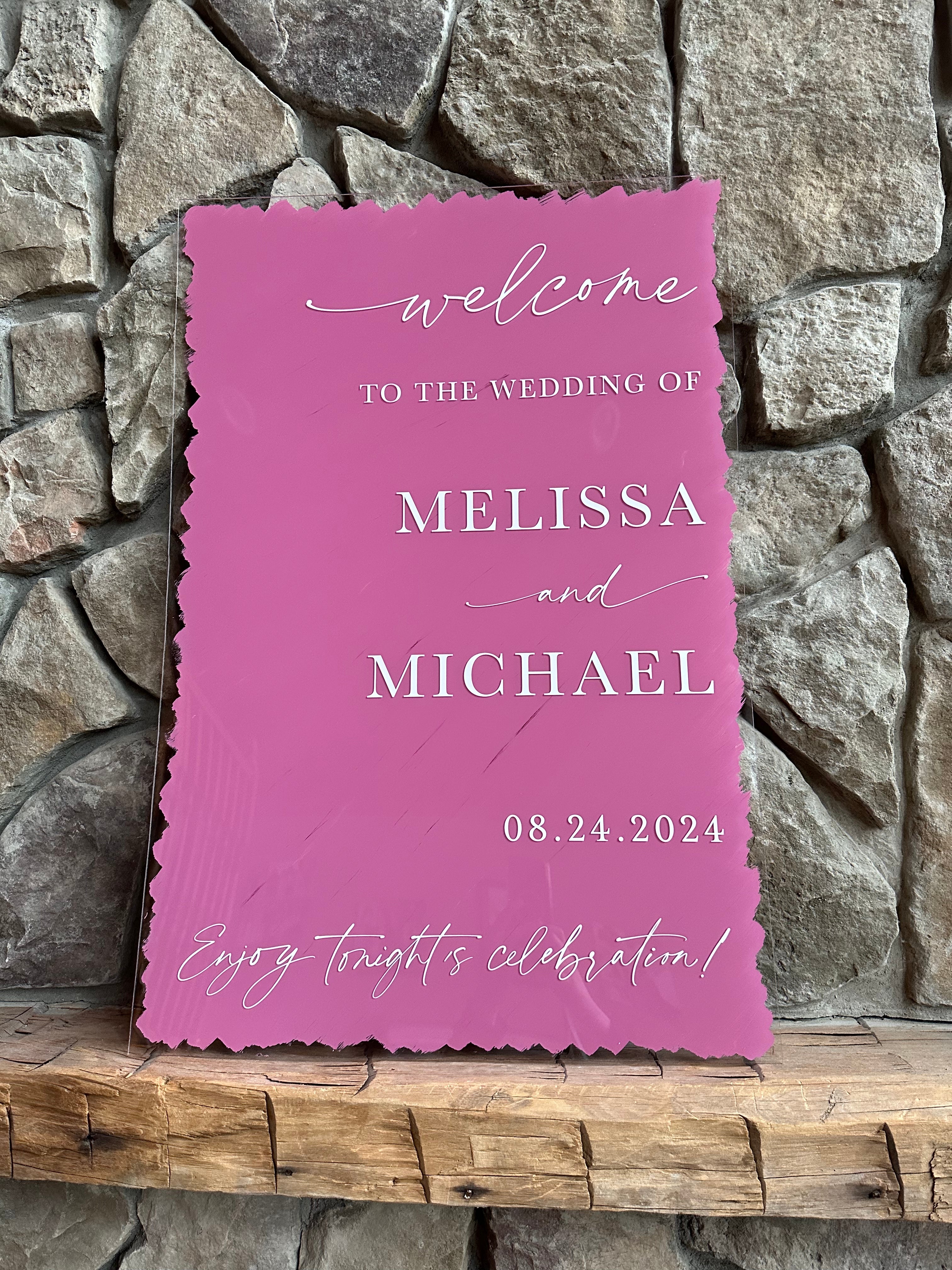 π Melissa & Michael β Hand-Painted Acrylic Wedding Welcome Sign