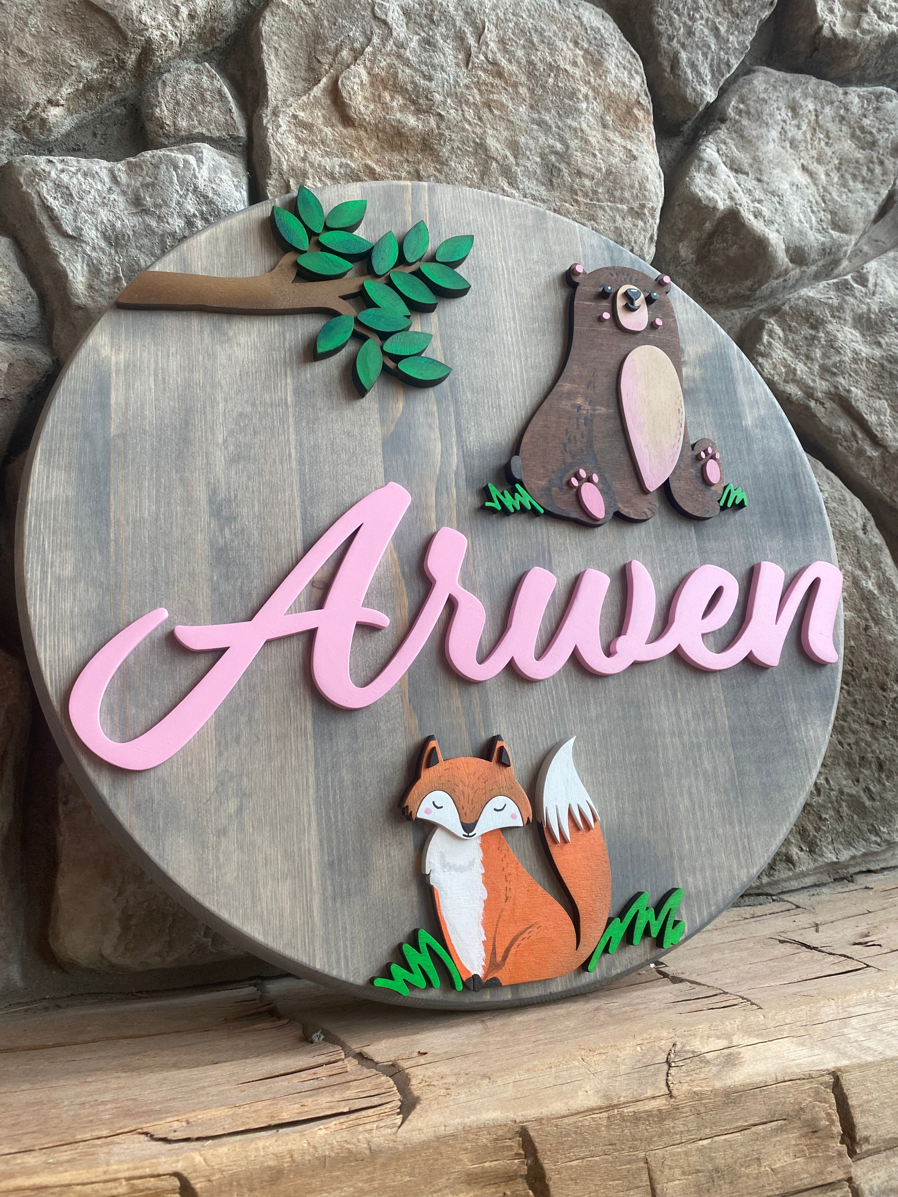 Baby Bear and Fox Name Sign 18"