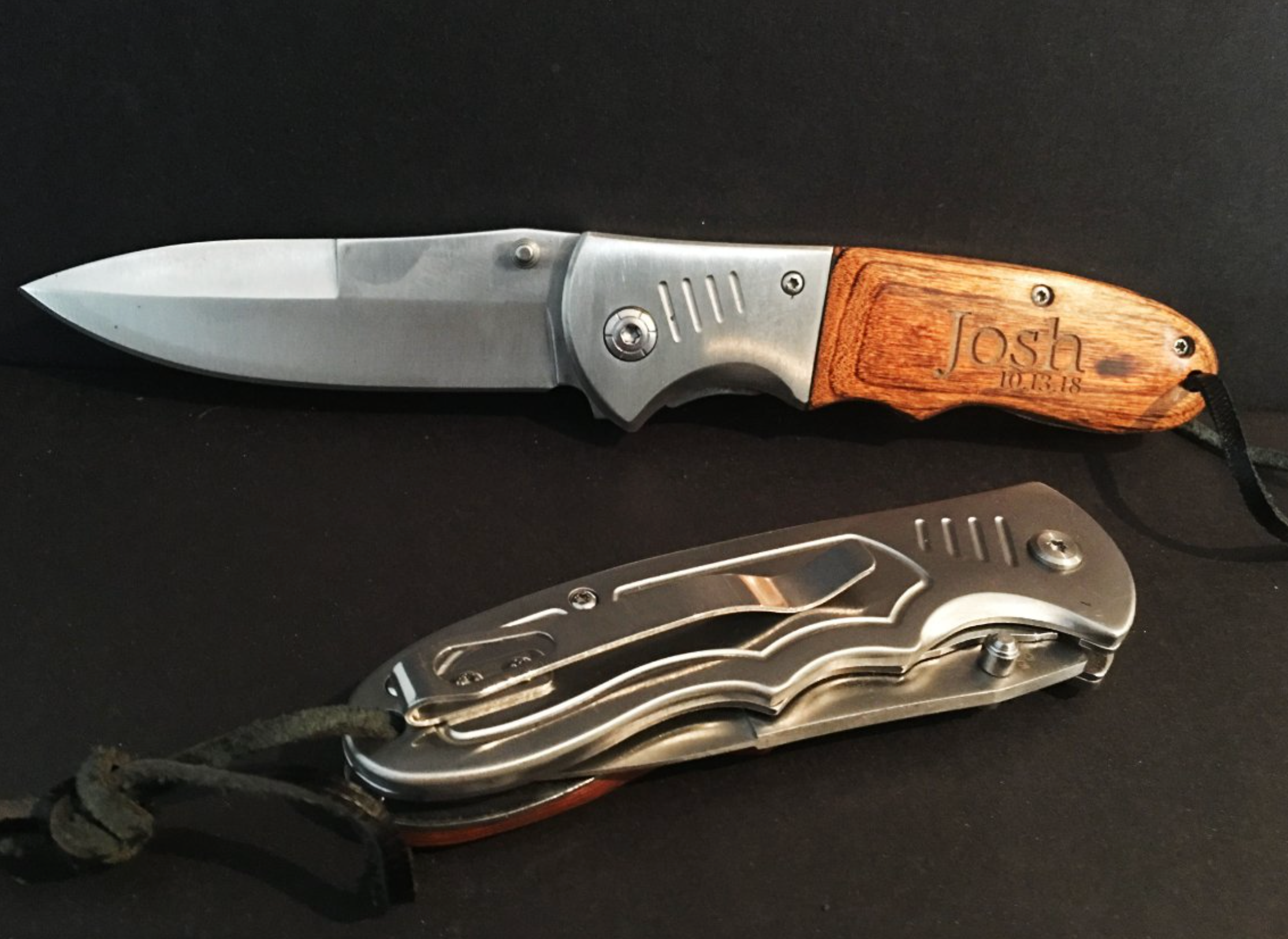 Engraved Folding Hunting Knife