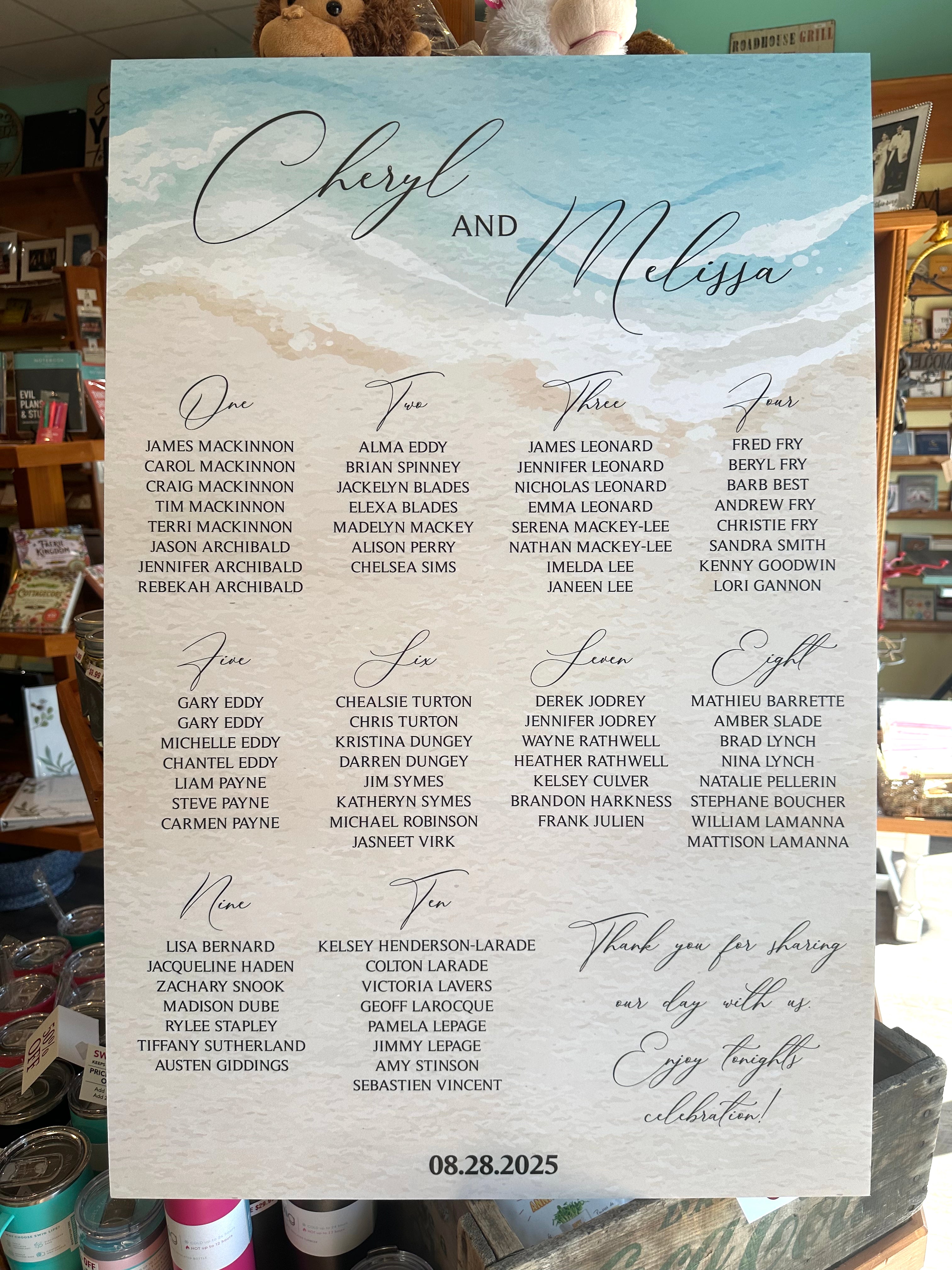 🌊 Coastal Wedding Seating Chart – 24" x 36" Foamboard