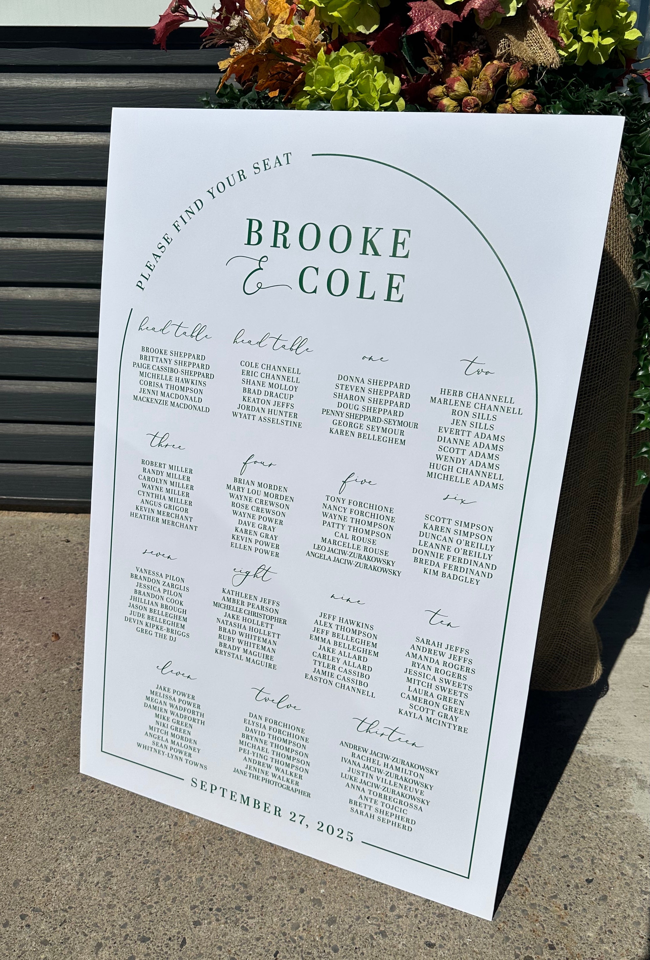 💚 Modern Green Arch Seating Chart 24" x 36"