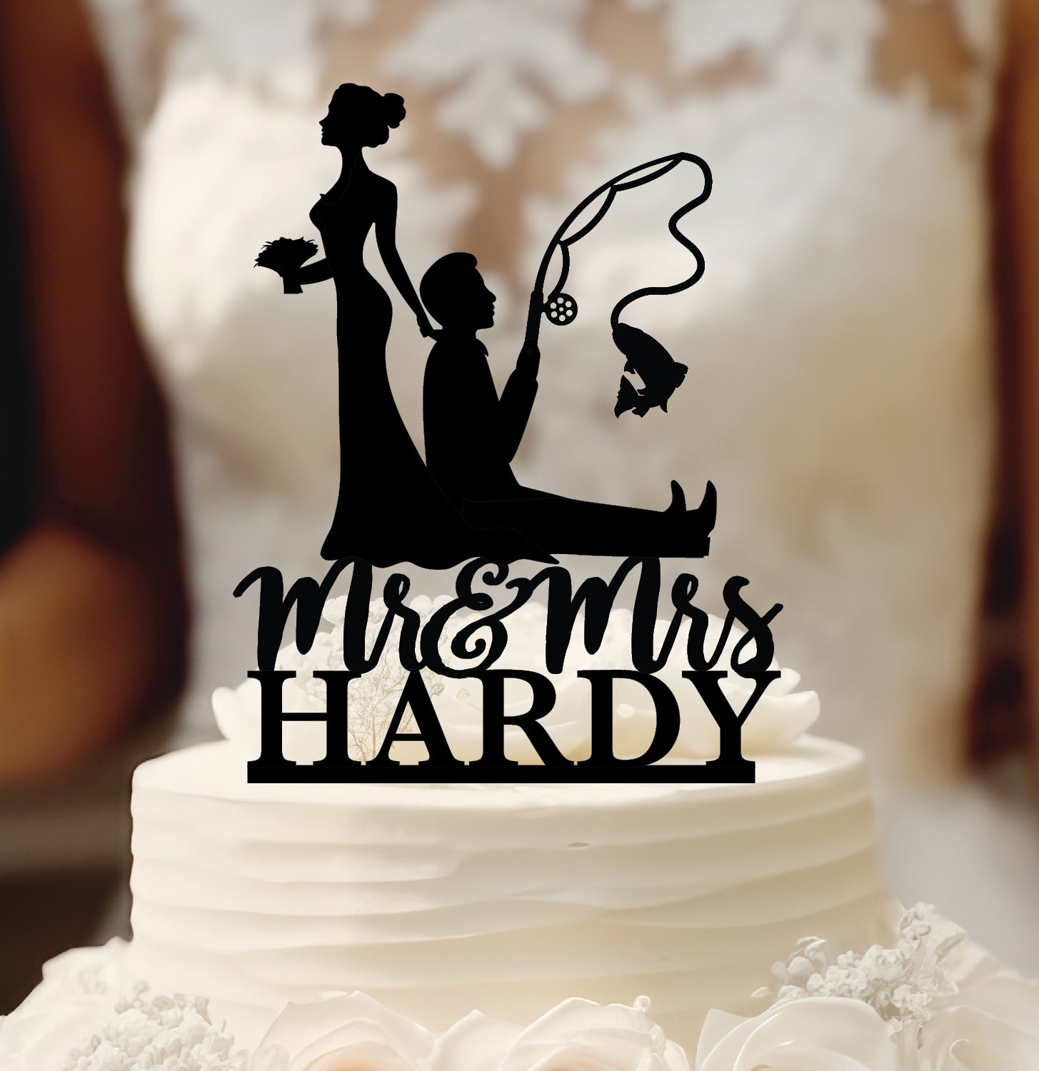 Fishing Caketop, Wedding or Anniversary Caketopper
