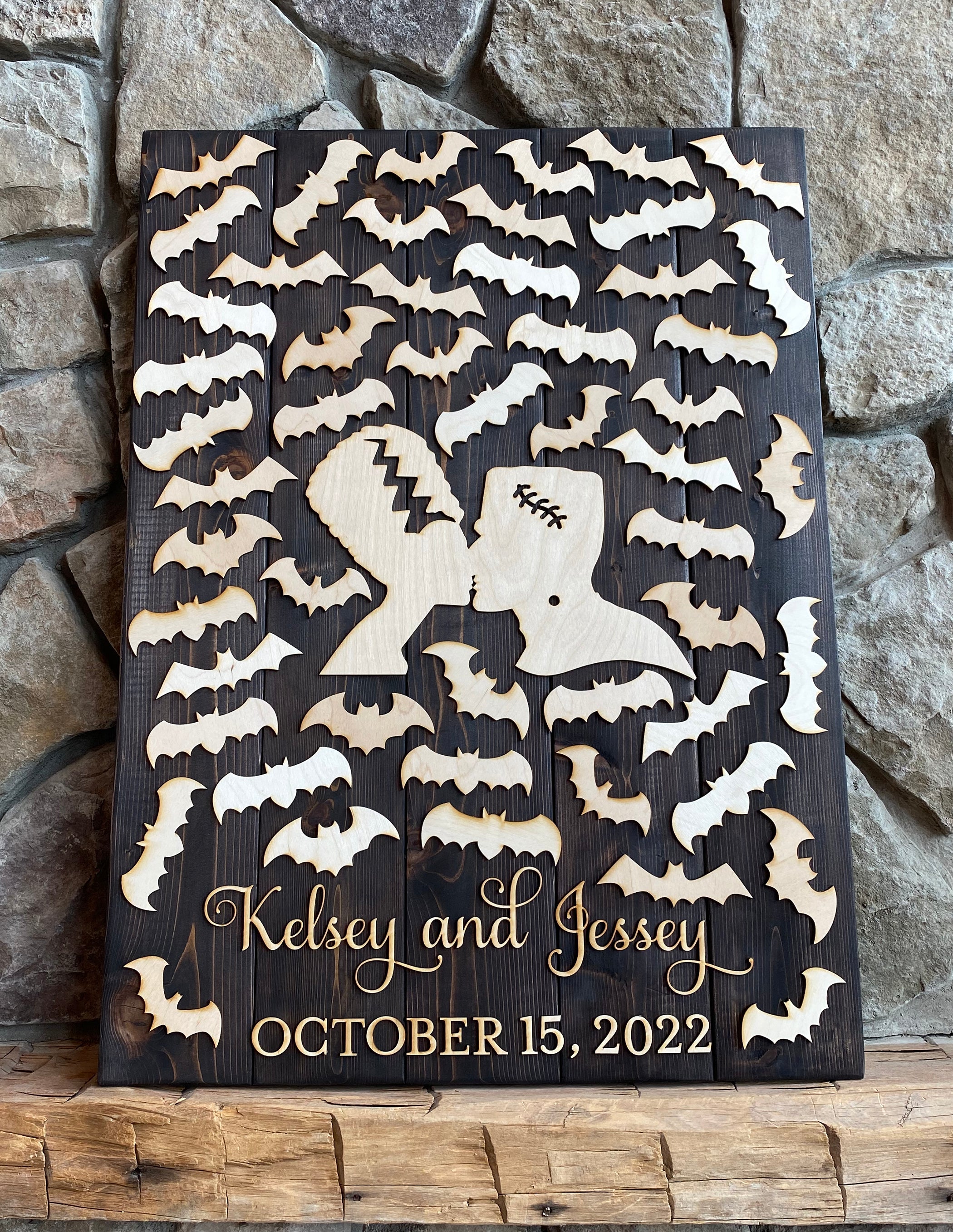 Halloween Wood Guestbook Alternative Frankenstein Couple