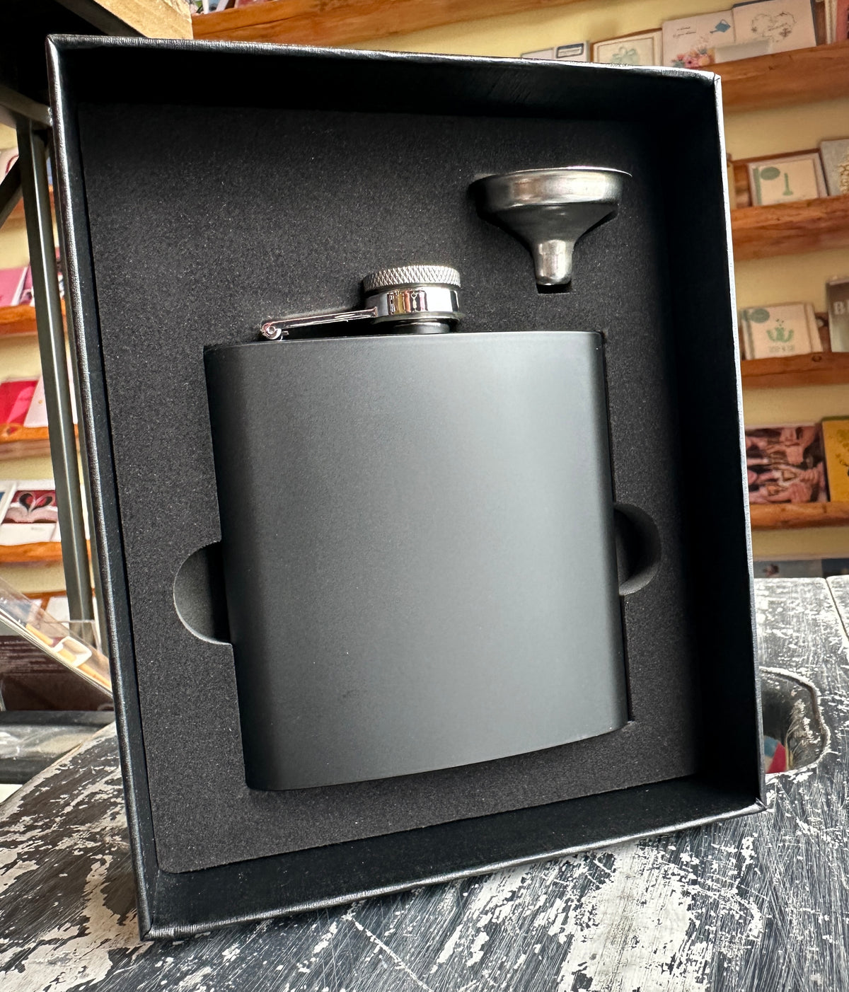 Matte Black Flask Set in Black Presentation Box with Funnel