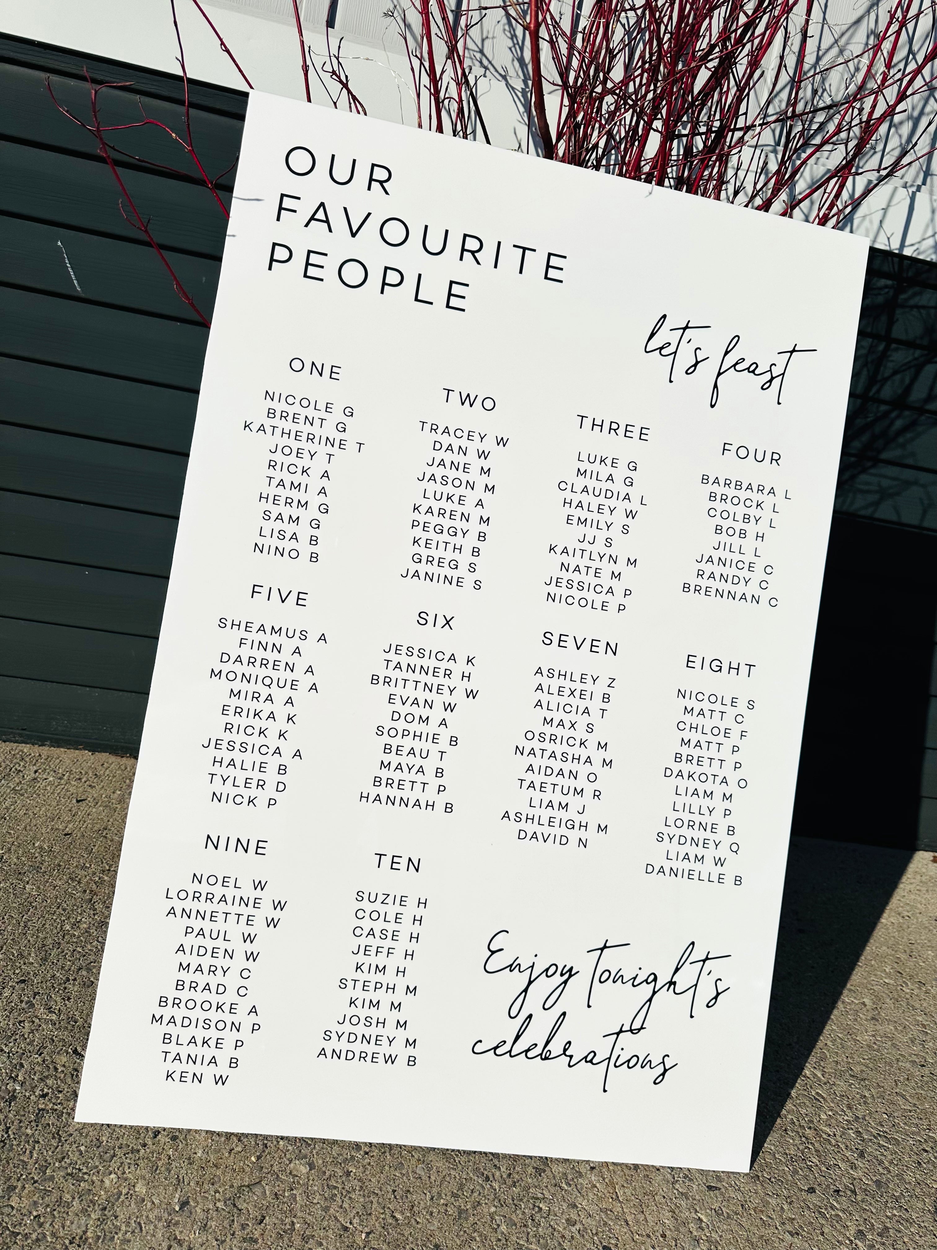 🍽️ “Let’s Feast” Modern Wedding Seating Chart – 24x36" Foamboard or Acrylic | Minimalist Design