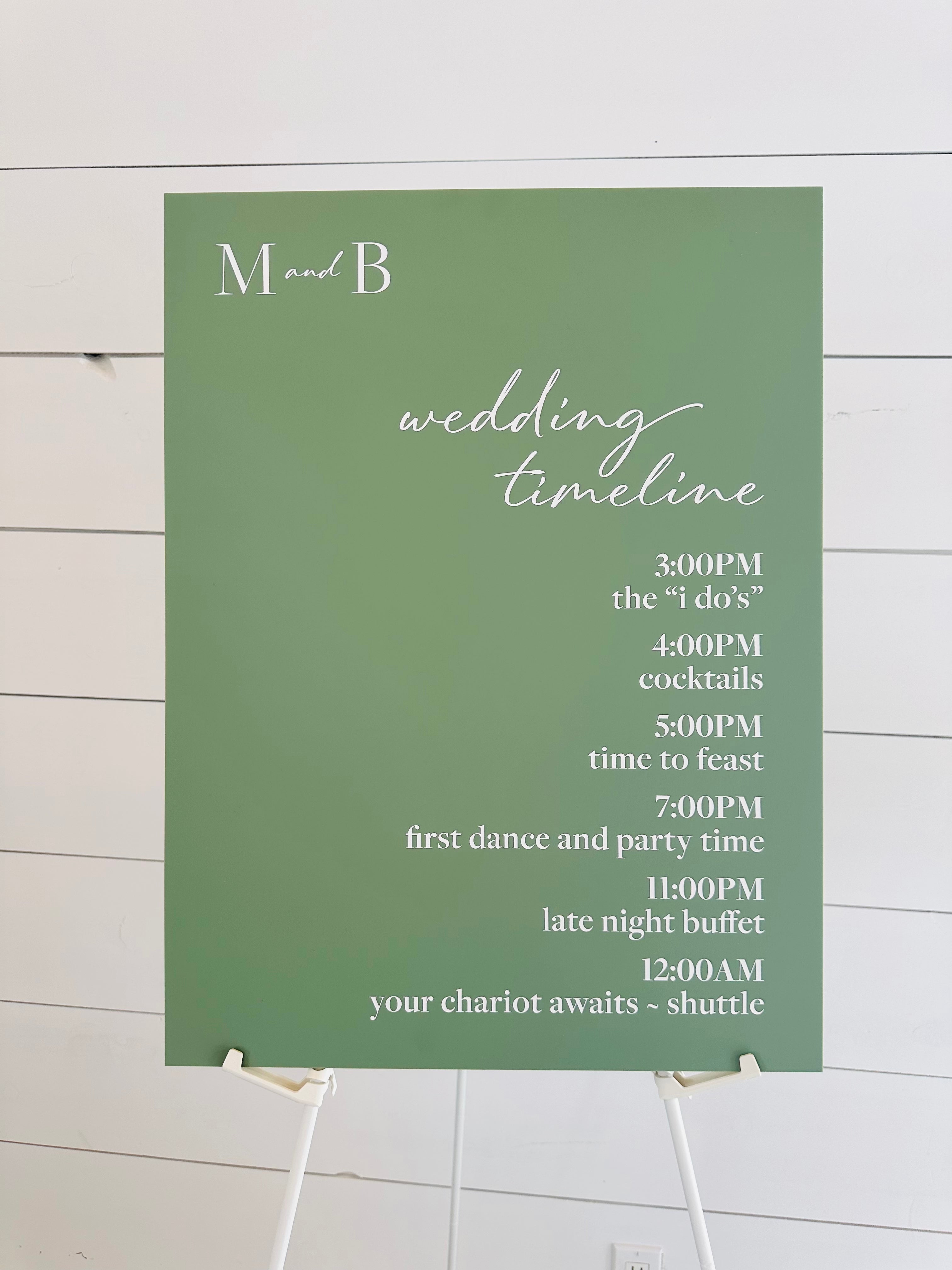 🌿 Sage Acrylic Wedding Timeline Sign — Custom Order 18" x 24"