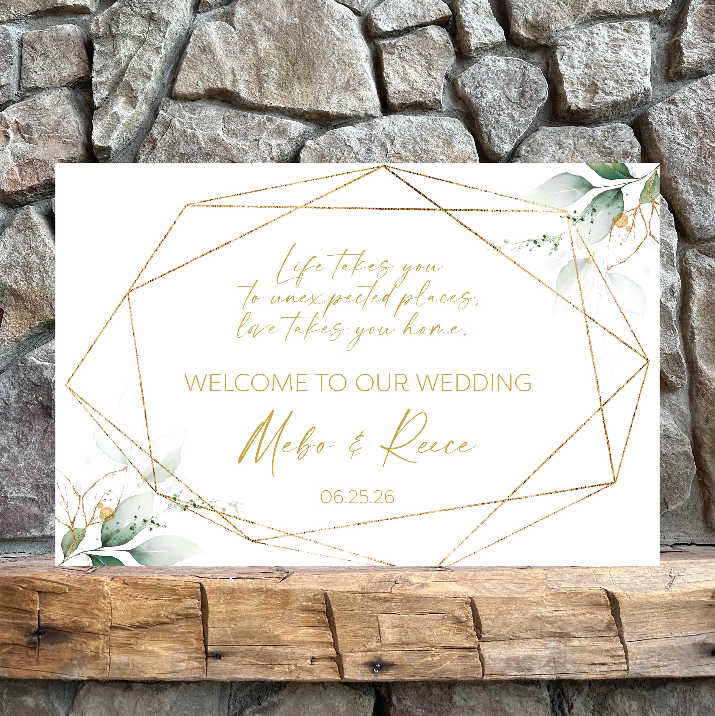 Greenery & Gold Welcome Sign Horizontal
