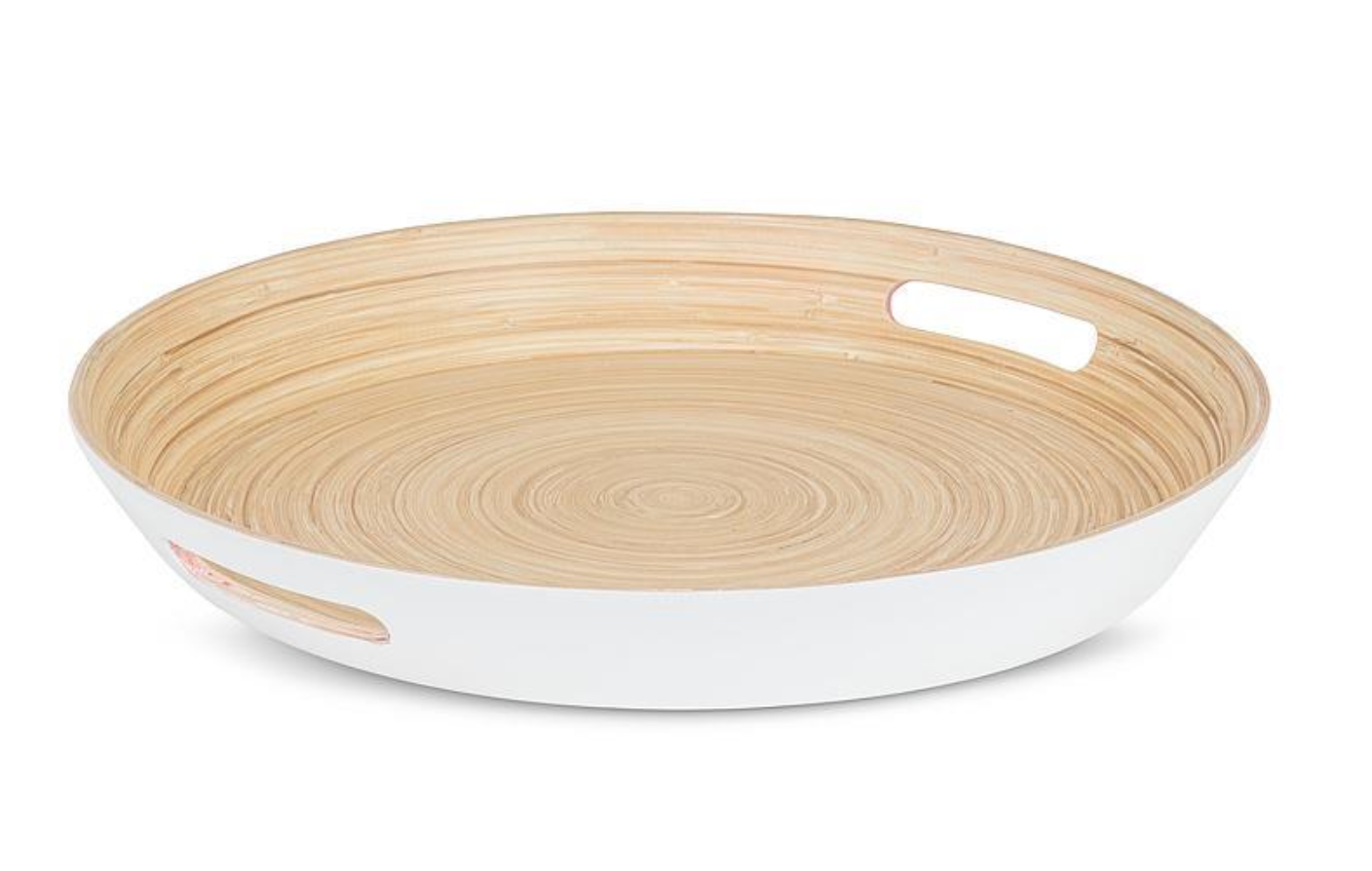 White Bamboo Round Tray with Handles