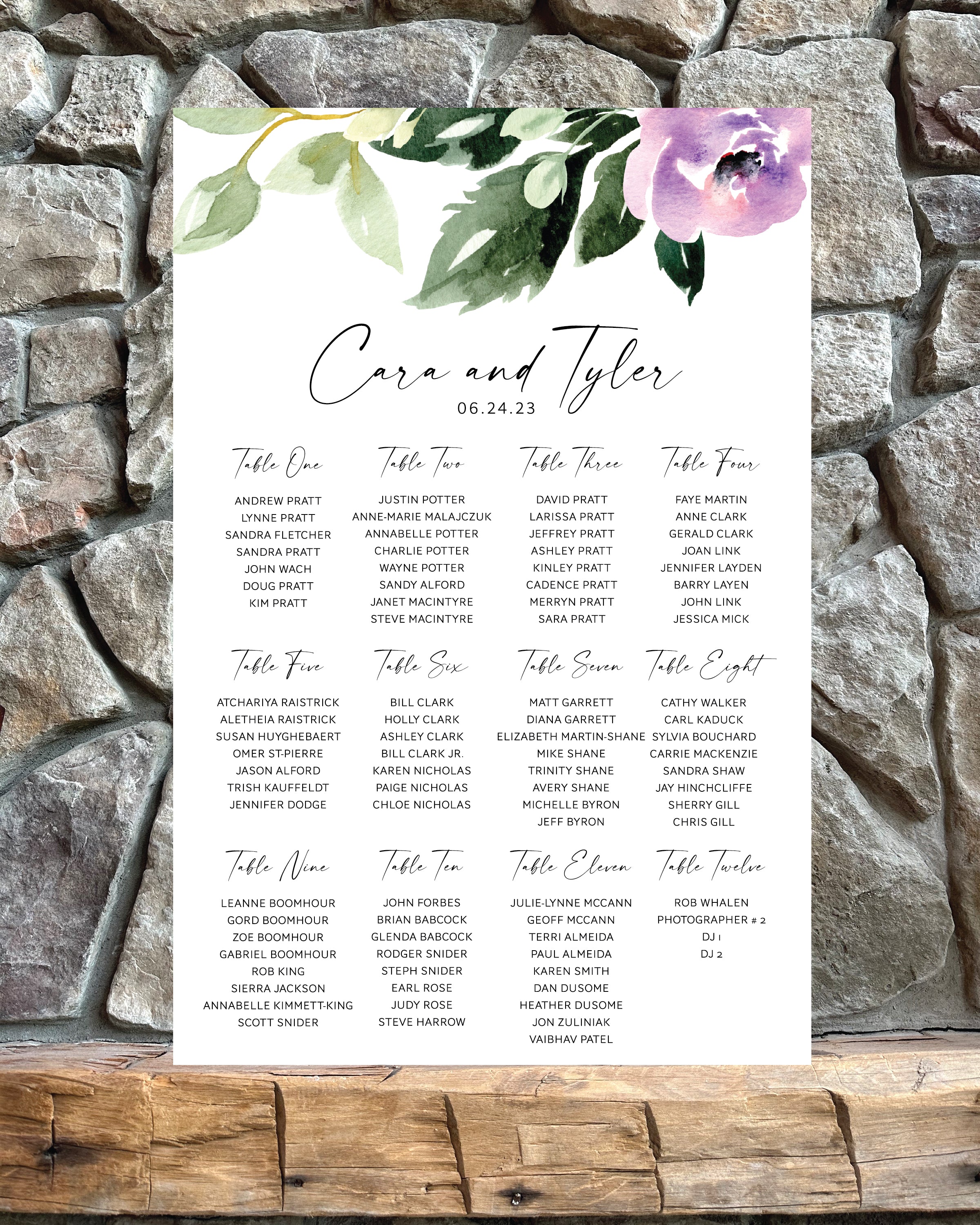 The Cara Design Seating Chart 24"x36"