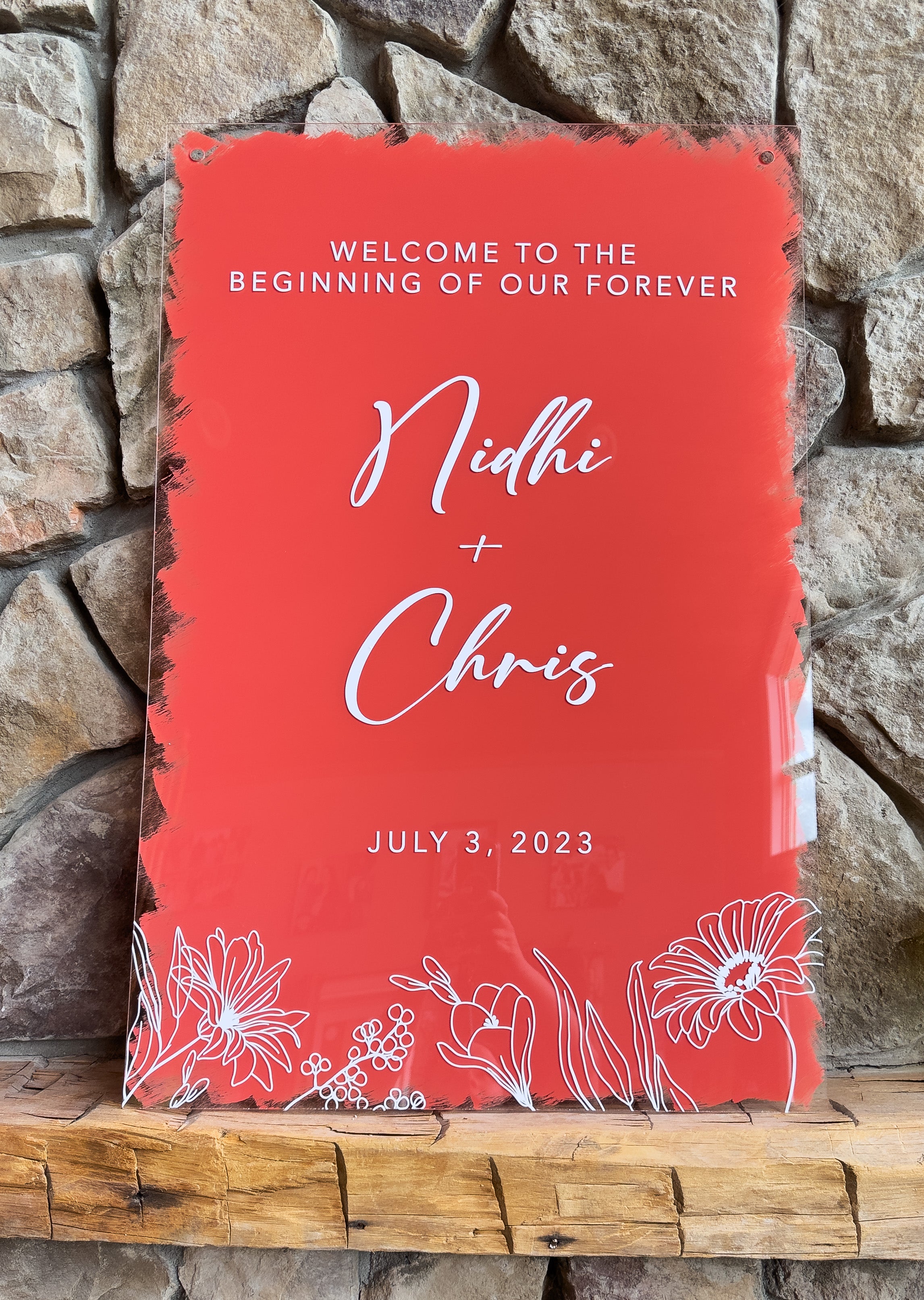 ❤️ Nidhi & Chris Design — Hand-Painted Acrylic Wedding Welcome Sign
