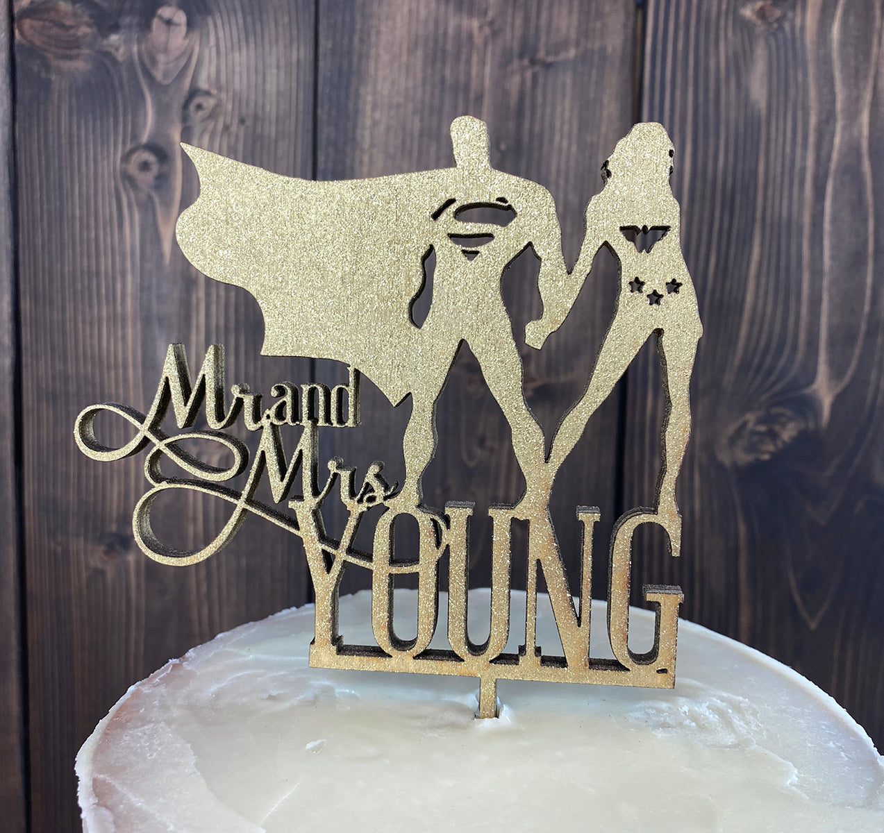 Superman & Wonder Woman Mr & Mrs Caketop, Wedding Caketopper