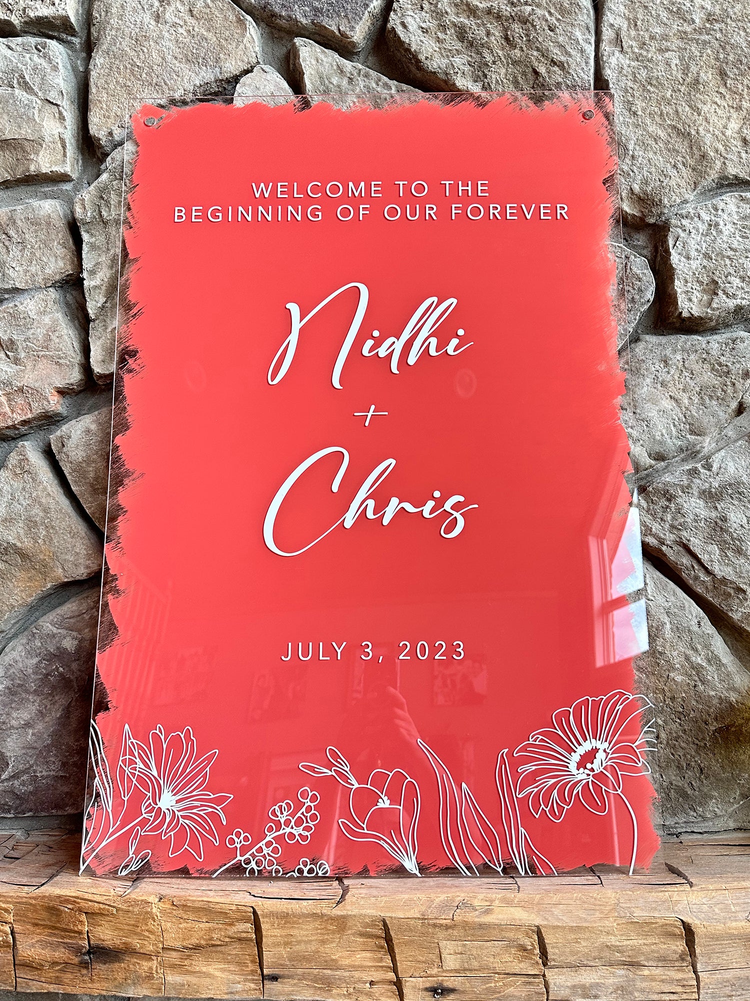 ❤️ Nidhi & Chris Design — Hand-Painted Acrylic Wedding Welcome Sign