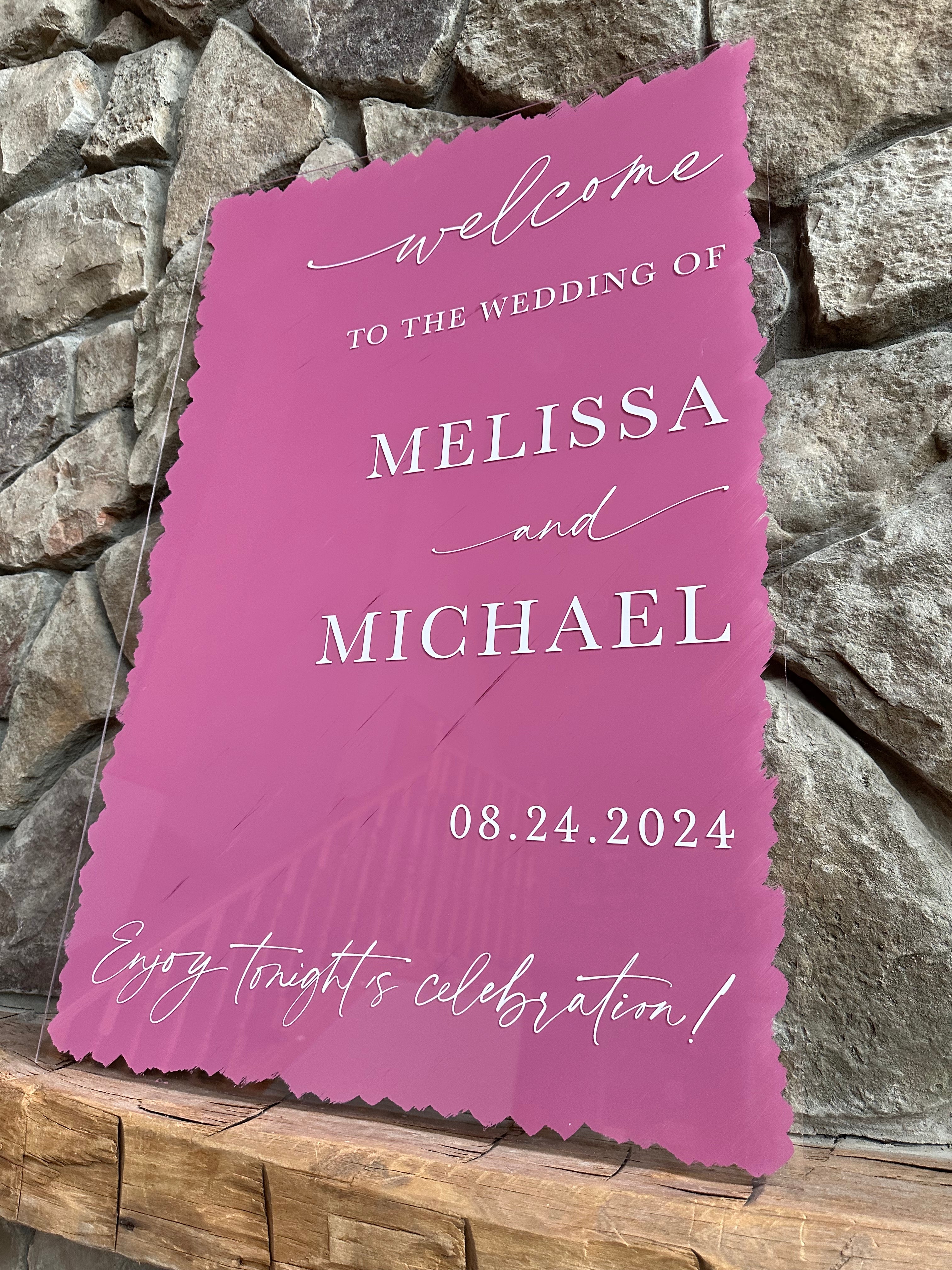 💖 Melissa & Michael — Hand-Painted Acrylic Wedding Welcome Sign