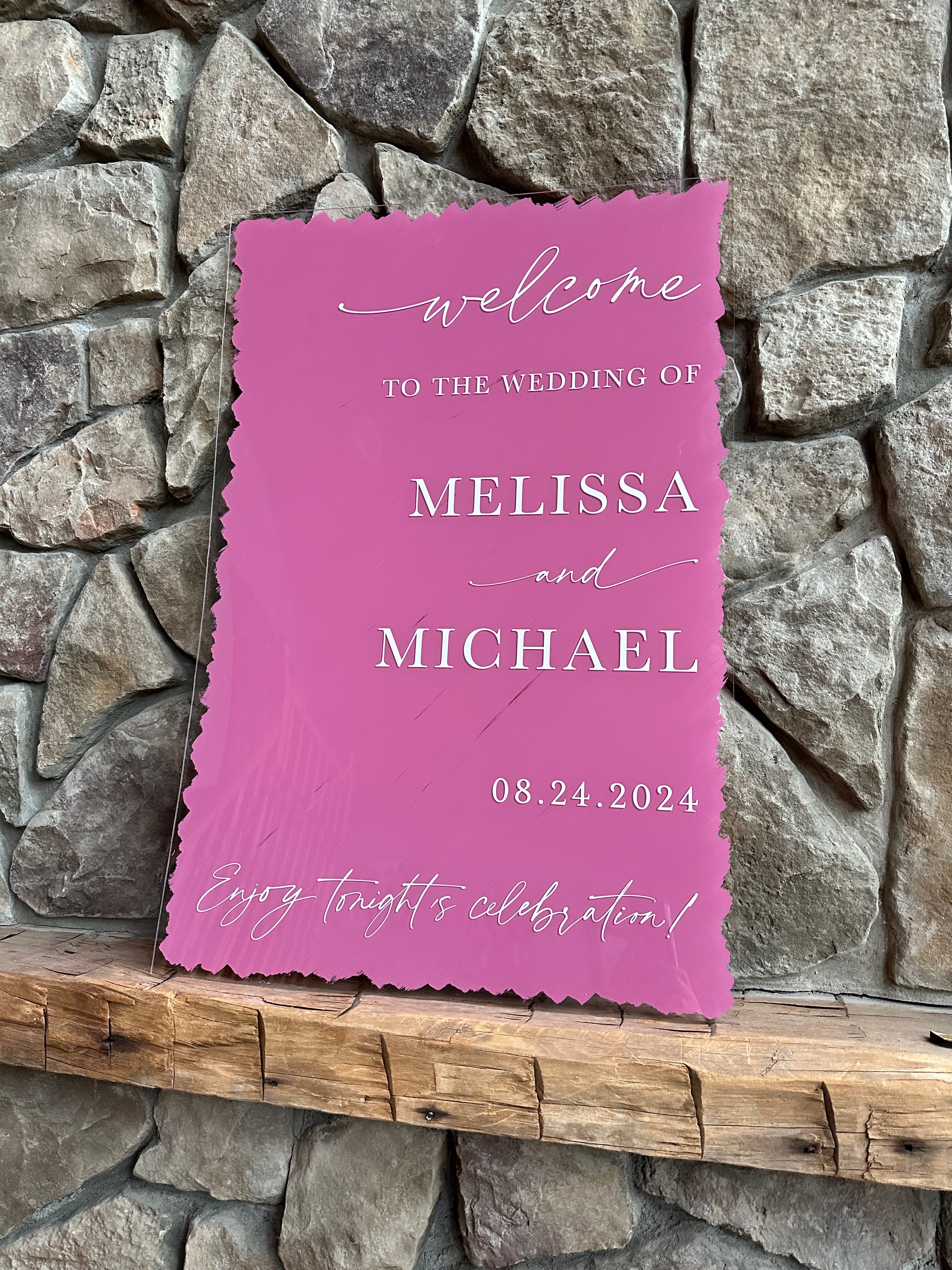 💖 Melissa & Michael — Hand-Painted Acrylic Wedding Welcome Sign